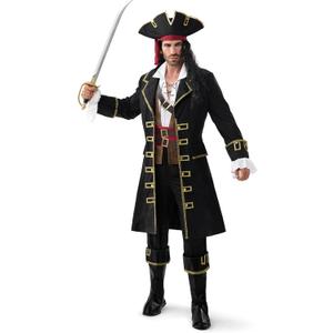 Spooktacular Creations Halloween Men Pirate Captain Costume, Deluxe Sea Captain Outfit Pirate Shirt Suit for Themed Parties