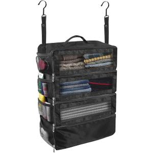  Suitcase Organizer, Travel Luggage Organizer Portable Hanging Travel Shelves Collapsible Hanging Packing Cubes for Carry on Suitcase, Black, M