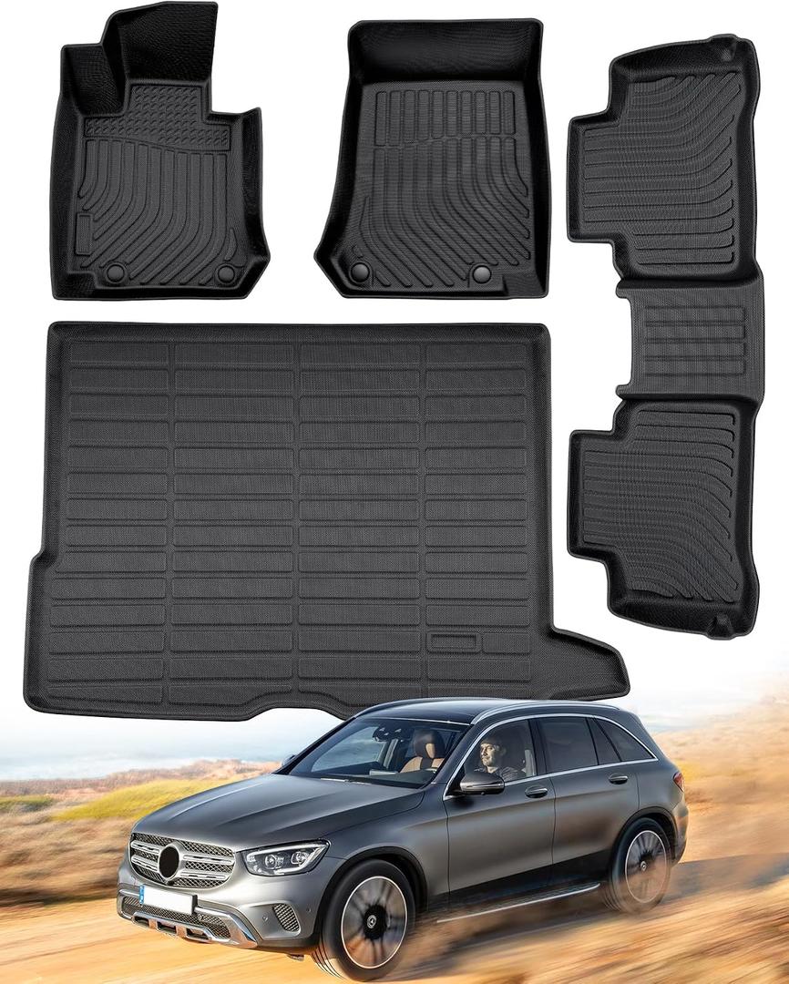 DrCarNow for Mercedes Benz GLC 300 Floor Mats 2022 2021 2020 2019 2018 2017 2016 (Not Fit GLC Coupe Series), All Weather Custom Fit for Mercedes Benz GLC Floor Mats for Benz GLC 300 Cargo Trunk Liner