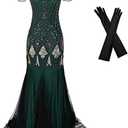 Women Evening Dress 1920s Flapper Cocktail Mermaid Plus Size Formal Gown with Long Gloves, 3XL