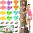 TOPNEW 12 Ninja Tree Climbing Holds for Kids Climber, Tree Climbing Kit with 6 Ratchet Straps for Outdoor Ninja Warrior Obstacle Course Training, Pastel Color