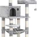 FEANDREA Cat Tree, Cat Tower for Indoor Cats, 56.3-Inch Cat Condo with Scratching Posts, Hammock, Plush Perch, Light Gray UPCT15W