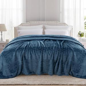 TOONOW Fleece Bed Blanket Queen Size 90x90 inches, Super Soft Fluffy Fuzzy Plush Blanket Geometric Pattern Cozy Microfiber Flannel Blankets for Couch, Bed, Sofa, Navy Blue