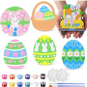 PullCrease 6 Pack Large Easter Paint Your Own Plaster Stones for Kids Arts and Crafts Handprint Stepping Painting Kit DIY Egg Ceramic Craft Pottery Outdoor Painting Gifts for Kids Ages 4-12