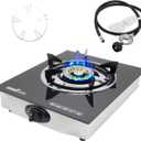 1 Burner Propane Gas Cooktop,Camping Portable LPG Gas Stove, Auto Ignition Tempered Glass Countertop Regulator and Burner Grate