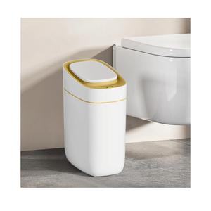 ELPHECO Slim Bathroom Trash Can with Lid, 2.5 Gallon Automatic Adsorption Garbage Can, Sensor Trash Bin, Slim Waterproof Garbage Can, Smart Waste Bin for Narrow Space, Bag SelfAbsorbing, Golden