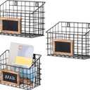 MyGift 10 Inch Wall Mounted Matte Black Metal Wire Storage Baskets with Chalkboard Labels, Small Hanging Organizer Bins for Home Entryway Kitchen Pantry Closet, Set of 3