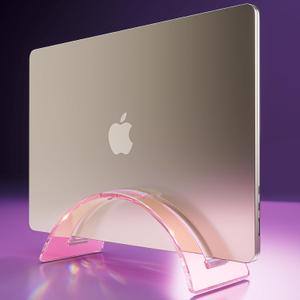 Acrylic Vertical Laptop Stand for Desk,Acrylic Invisible Desktop Notebook Dock,Vertical Laptop Holder Space-Saving Organizer for All MacBook, Surface, Samsung, HP, Dell-Pink