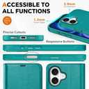 TUCCH Case Wallet for iPhone 16, [Detachable] [2 in 1] Stand RFID Blocking 4 Card Slots Wireless Charging Shockproof Case, PU Leather Magnetic Removable Flip Cover Compatible with iPhone 16, Cyan