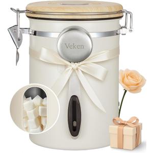 Veken Coffee Canister with Window, Coffee Lover Gift Set,Airtight Stainless Steel Kitchen Food Storage Container Gifts, Date Tracker & Scoop for Grounds Coffee,Beans,Tea,Flour,Cereal,Sugar,22OZ,Cream