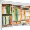 Ulif E13C Heavy Duty Closet Organizer SystemFreestanding Clothing Racks for Hanging ClothesAdjustable Garment Rack 63" W x 16" D x 77" H Hold 960 lbsWhite Clothing Rack with White Dustproof Cover