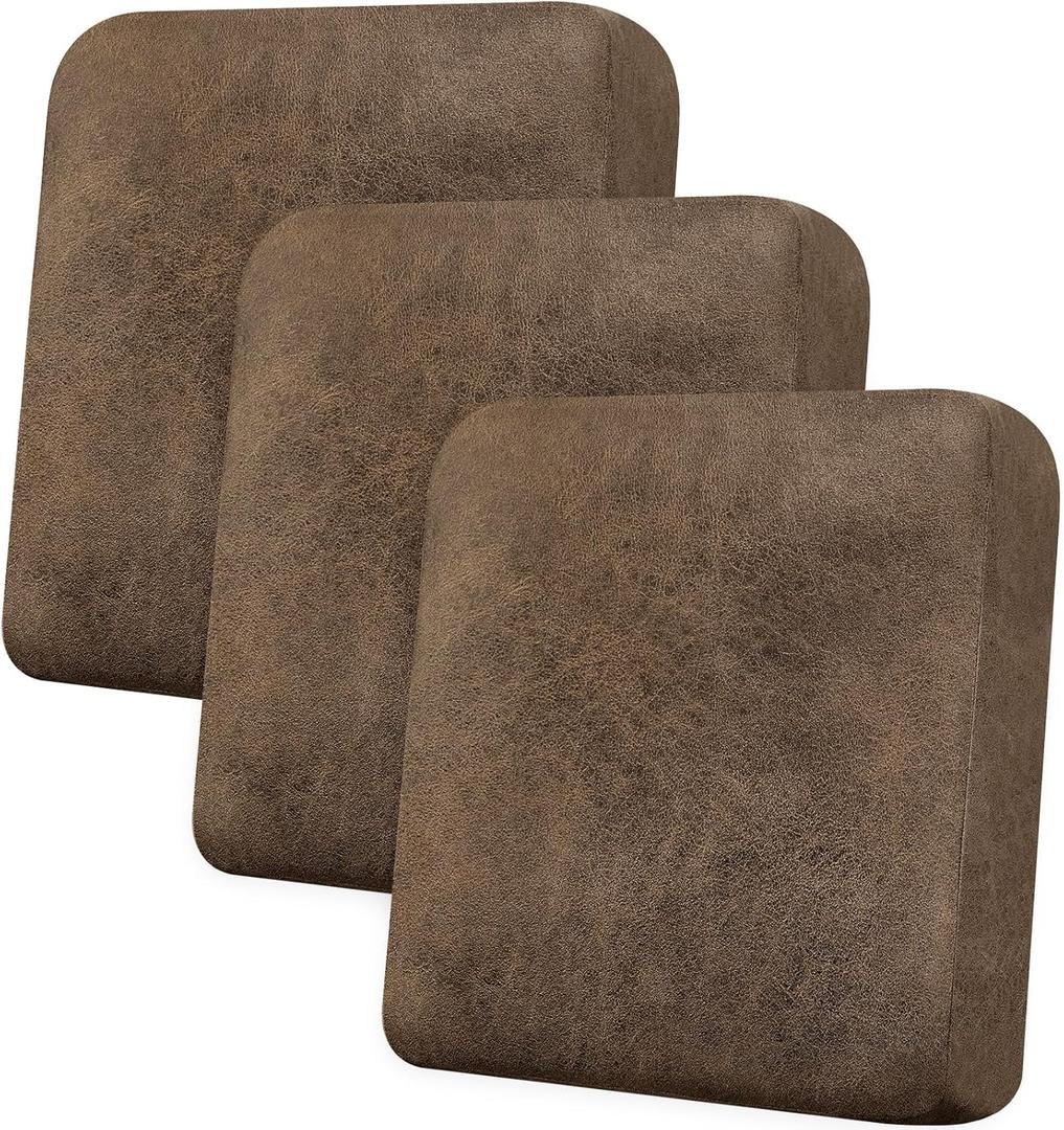 Couch Cushion Covers Leather-Look 3PC Stretch Sofa Seat Slipcover Sets for Living Room Individual Sofa Cushion Cover Couch Seat Protectors, Pet-Friendly, Non-Slip, Easy Fit - Light Brown