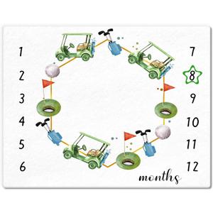 Golf Print Baby Monthly Milestone Blanket Newborn Baby Boy Green Gender Neutral Newborn and Nursery Essentials Personalized Ideas for Nursery Decor (Green, Golf), 39x24 inch
