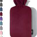 Qomfor Hot Water Bottle with Soft Fleece Cover - 1.8L Large - Premium Hot Water Bag for Pain Relief, Period Cramps, Cozy Nights, Bed Warmer, and Feet Warmer (Bordeaux) (Medium, Burgundy)