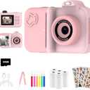 Kids Camera Instant Print, Christmas Birthday Gifts Toys for Girls Boys Age 4 5 6 7 8 9 10 11 12 Years Old,1080P HD Dual Lens Selfie Digital Camera with 5 Rolls Print Paper Stickers Pens 32G Card (Pink)