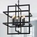 22.04" Modern Black Chandelier Geometric Pendant Light Fixture Hanging Industrial Farmhouse Chandeliers for Dining Room Kitchen Island Living Room Entryway Foyer Hallway 6 Light