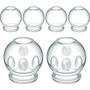 Nuanchu 6 Pieces Glass Fire Cupping Therapy Set Thick Chinese Acupoint Cupping Kit Professional Vacuum Glass Fire Jars with Finger Grips in 2 Sizes for Myofascial Massage Muscle Nerve Joint Pain