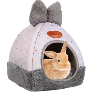 Bunny Bed Hideouts House Ferrets Rats Hedgehogs Chinchilla Cage Accessory for Rabbit Guinea Pig Hamster Cozy and Warm Rabbit Bed with Cute Bowknot Rabbits Hamster Bunny (Grey)