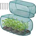 Threehoney 2 Pcs 39" x 18" x 16" Pop up Garden Mesh Plant Cover Outdoor Plant Protector Garden Row Raised Bed Cover with Ground Nails Crop Cage Net for Seedlings Vegetable Fruit Herbs (Dark Green)