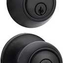 Amazon Basics Exterior Door Knob with Key Lock and Deadbolt, Keyed Alike, Coastal, Matte Black