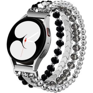 Lerobo Beaded Bracelet Band Compatible with Galaxy Watch 7/6/5/4/Active 2 40mm 44mm/Watch 4 Classic 42mm 46mm/6 Classic 43mm 47mm/5 Pro 45mm, Women Girl 20mm Handmade Fashion Stretchy Watch Band, Small 