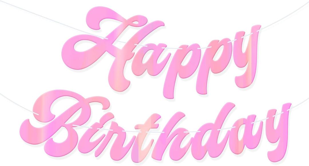 HOUSE OF PARTY Pre-Strung Happy Birthday Banner-No DIY | 6 Feet Pink Shiny Iridescent Happy Birthday Letters Banner Sign, Birthday Hanging Garland Decorations Party Supplies for Girls Women