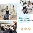 FRENESSA Professional Rolling Makeup Case Aluminum Trolley Train Case with 360 Swivel Wheels for Makuep Artist Travel Cosmetic Organizer with Sliding Drawers for Nail Tech Hairstylist Barber, Black (EXP 08/19/27)