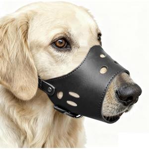 Leather Pet Muzzle for Dog Soft PU Leather Dog Muzzles Prevent for Biting Barking Chewing Black Medium (M(for snout girth from 7"-8"))