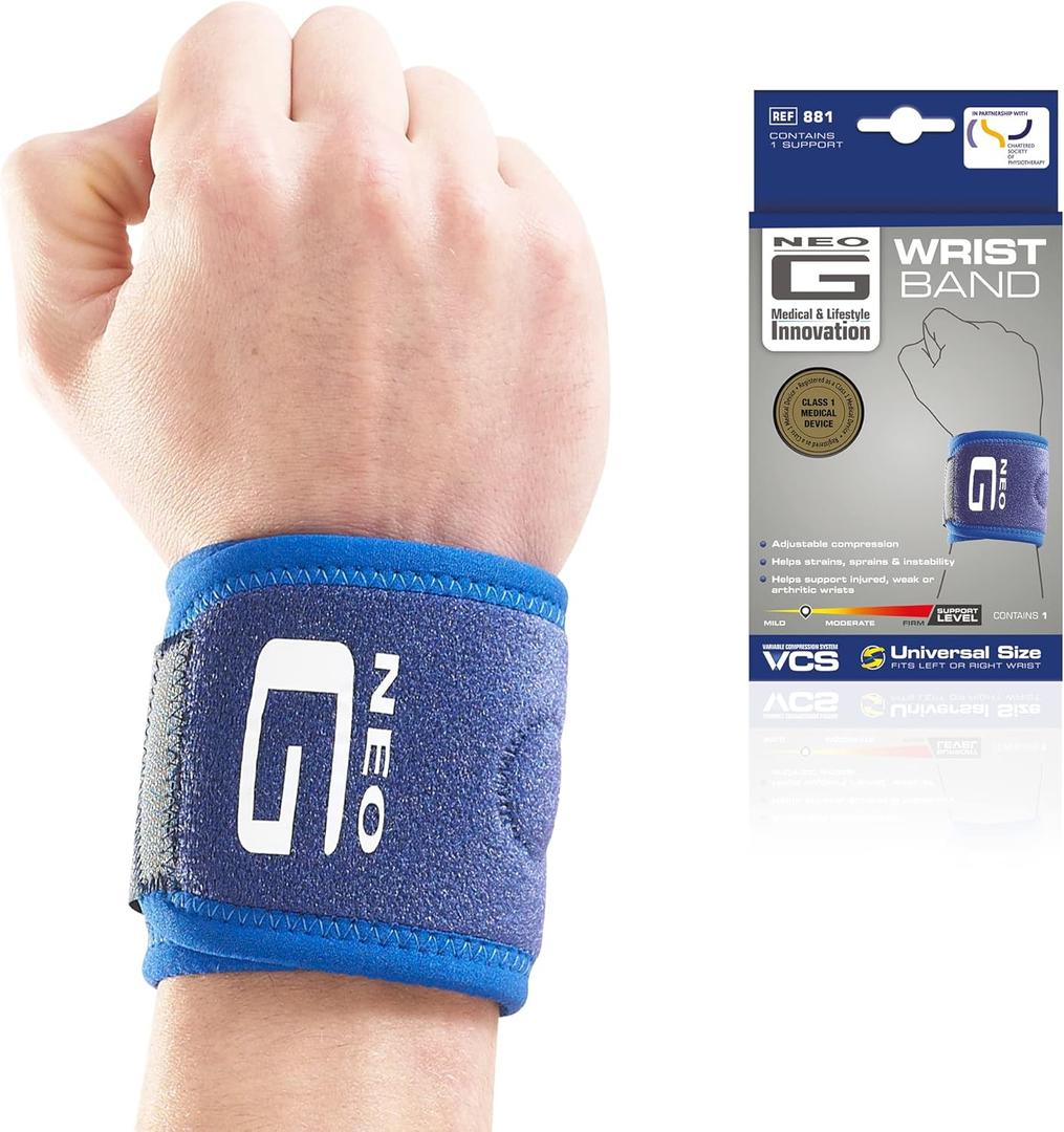 Neo-G Wrist Band - Support For Joint Pain, Arthritis, Sprains, Strains, Instability, Sports, Golf, Tennis, Basketball - Adjustable Compression - Class 1 Medical Device - One Size - Blue