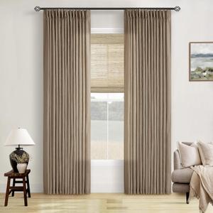 TWODRAPES Pinch Pleated Neutral Linen Curtains 2 Panels Set Living Room Dining Pinch Pleat Back Tab Light Filtering Farmhouse Boho Retro Window Curtain Drapes 84 Inch Length Latte Tan Brown