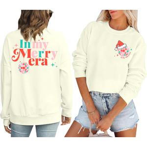 Women Spread Christmas Cheer Sweatshirt Christmas Elf Pullover Elf Hat Shirt Crewneck Embroidered Christmas Clothes (S)