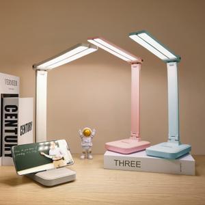 LuxLumin White Desk Lamp for Home Office, Portable Small Desk Lamp with 3 Lighting Modes, Battery Operated Rechargeable Desk Light for Kids, Reading, Studying, Dormitory, White