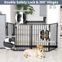 Metal Freestanding Dog Gates with Door for Outdoor Indoor,80'' Extra Wide 32'' Tall Free Standing Dog Gate for Doorways,Large Openings,Deck,Yard,Foldable Safety Pet Fence(Black,4 Panels)