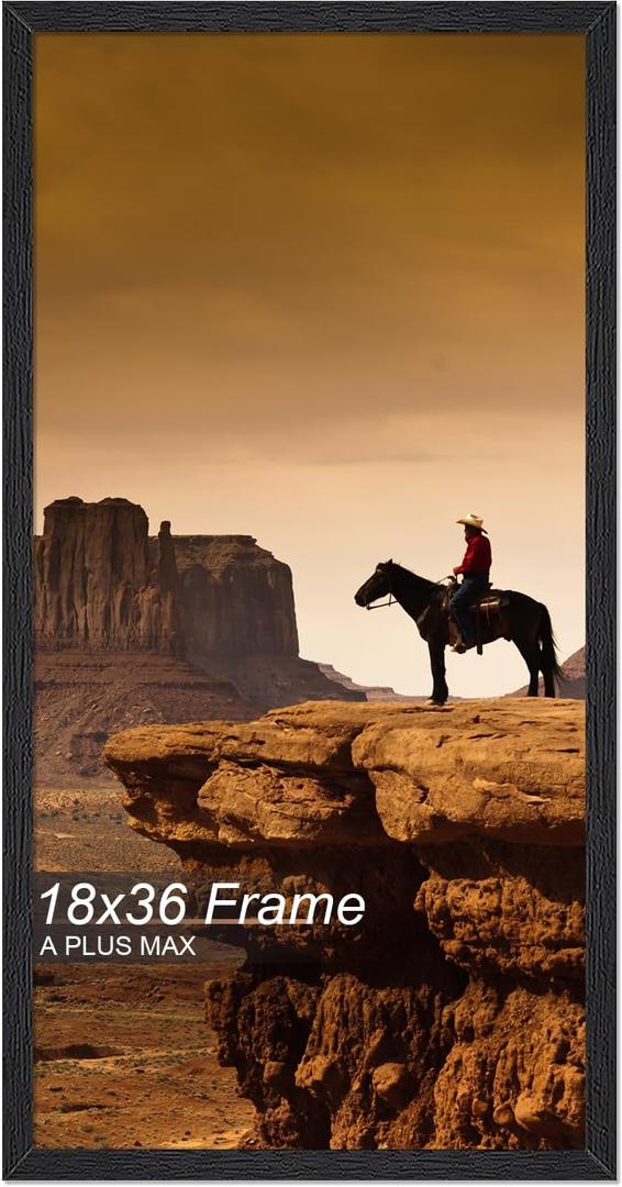 A PLUS MAX 18x36 Picture Frame, Black Engineered Wood Frame for 18 x 36 Inch Picture Poster Photo, Light Weight 18 by 36 Frame with Wood-grain for Wall - 1 Pack/Black/18 x36
