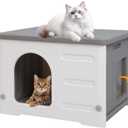 Rockever Plastic Cat House Outdoor with Escape Door, Waterproof Feral Cat House Outdoor Indoor, Sturdy Cat House for Outdoor Cats, Assemble Easily-Grey