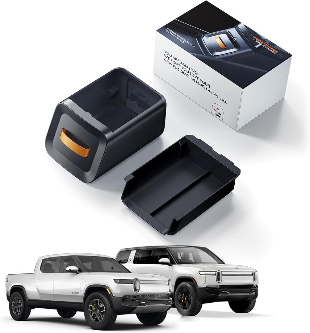 Lockable Camping Speaker Drawer for Rivian 2022-2025 R1T R1S Privacy Storage Box - Durable 2.5mm ABS& 3mm High-Edge Liquid Silicone Anti-Rattle & Vegan Leather Handle Unlocking on The Car Screen