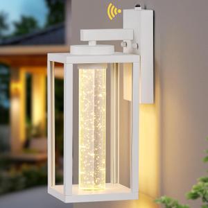 VIANIS White Porch Lights Outdoor, Large Exterior Sconce Lighting for House with Integrated 10W LED Light Source, Waterproof Exterior Light Fixture Wall Mount for Garage with Crystal Bubble Glass (Tall 1-Pack)