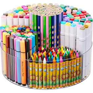 Acrylic Pen Marker Organizer for Desk, 360-Degree Rotating Pencil Holder Crayon Art Supplies Storage Organizer, 6 Slots Clear Large Capcaity Spinning Caddy for Home Office School Kids