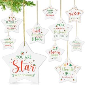 Tioncy 20 Pcs Christmas Thank You Ornament for Coworkers May You Be Proud Appreciation Gifts Thank You for Being Awesome Star Ceramic Hanging Plaque for Employee Nurse Teacher Office Business Favors