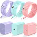 Compatible with iPhone 16 15 Charger Fast Charging,Type C Fast Charger,3Pack 20W USB C Charger Block with 10FT USB C Cable Compatible with iPhone 17/16 Pro/Plus/15/15 Pro/Pro Max,Pad,Samsumg,Android (3pack pink+purple+green)