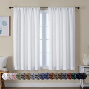 Simplebrand Ava Pure White Curtains for Bedroom 45 Inches Long 2 Panels Set, Light Filtering Window Treatment, Short Curtain Drapes, Soft Touching Casual Rod Pocket Privacy Curtains, W40 x L45 Inch