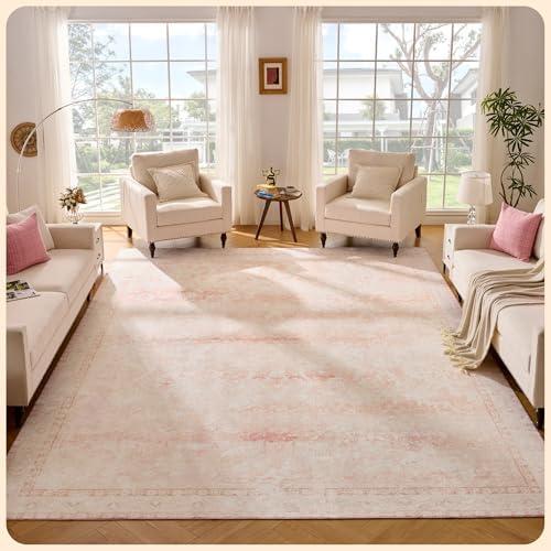 Istana Living Room Rug 10x14 - Pink 10 x 14 Area Rug - Foldable Machine Washable Area Rugs 10x14 - Stylish 10x14 Area Rugs Boho - Stain Resistant Washable Rug 10x14