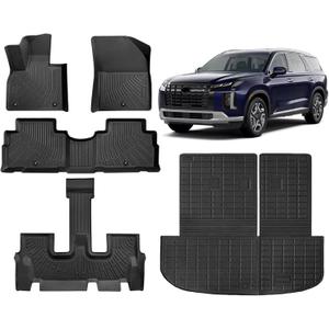 KUST Floor Mats for Hyundai Palisade 2020-2025 (7 Seater), All Weather Trunk Mat with Back Seat Protector for Palisade Accessories, TPE Floor Liner Cargo Mat, Full Set Car Mats High Edges
