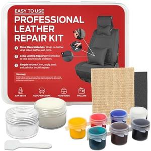 Leather & Vinyl Repair Kit – Liquid Repair Compound with Filler Paste, Color Mixing Paints, Backing Fabric, Sandpaper – for Car Seats, Boats, Dashboards, Upholstery, Furniture, Jackets, Set of 4