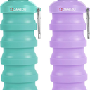 JaneJu Collapsible Water Bottle, 17oz BPA Free Silicone Reusable Portable Lightweight Foldable Water Bottles with Carabiner, Portable Leak Proof Sports Water Bottle (green&purple)