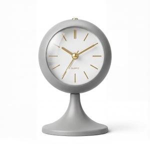 TIMESS Analog Alarm Clock, Mid-Century Modern Desk Clock, Silent Non-Ticking Quartz Table Clock with Gold Hands, Battery Operated Decorative Clock for Bedroom, Office, Living Room (Gold)