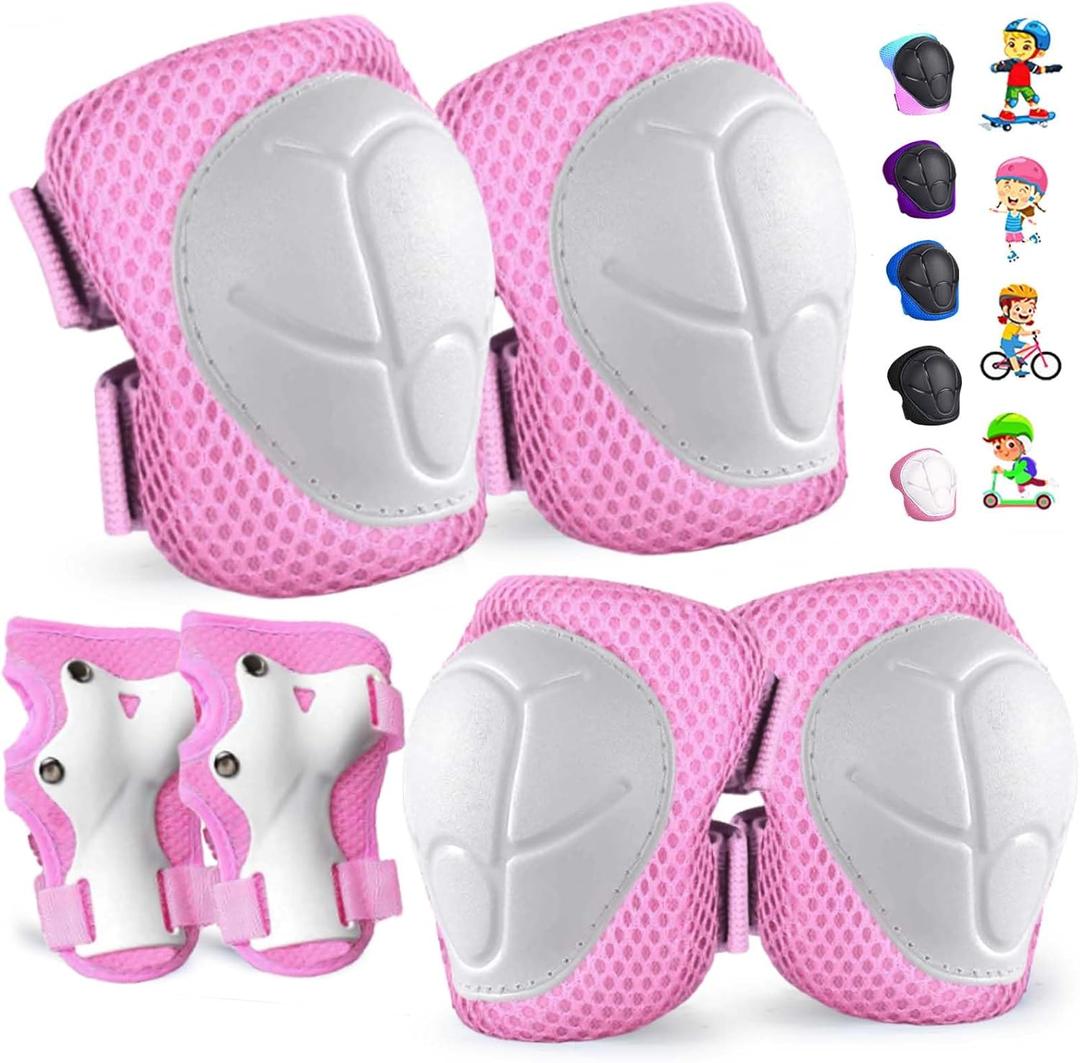 Kids/Youth Knee Pads and Elbow Pads Set for Kids 3-14 Years Boys Girls Protective Gear Set Adjustable Knee Pads, Elbow Pads, Wrist Guards Skateboard Skating Skiing Cycling Biking Running Scooter , Pink