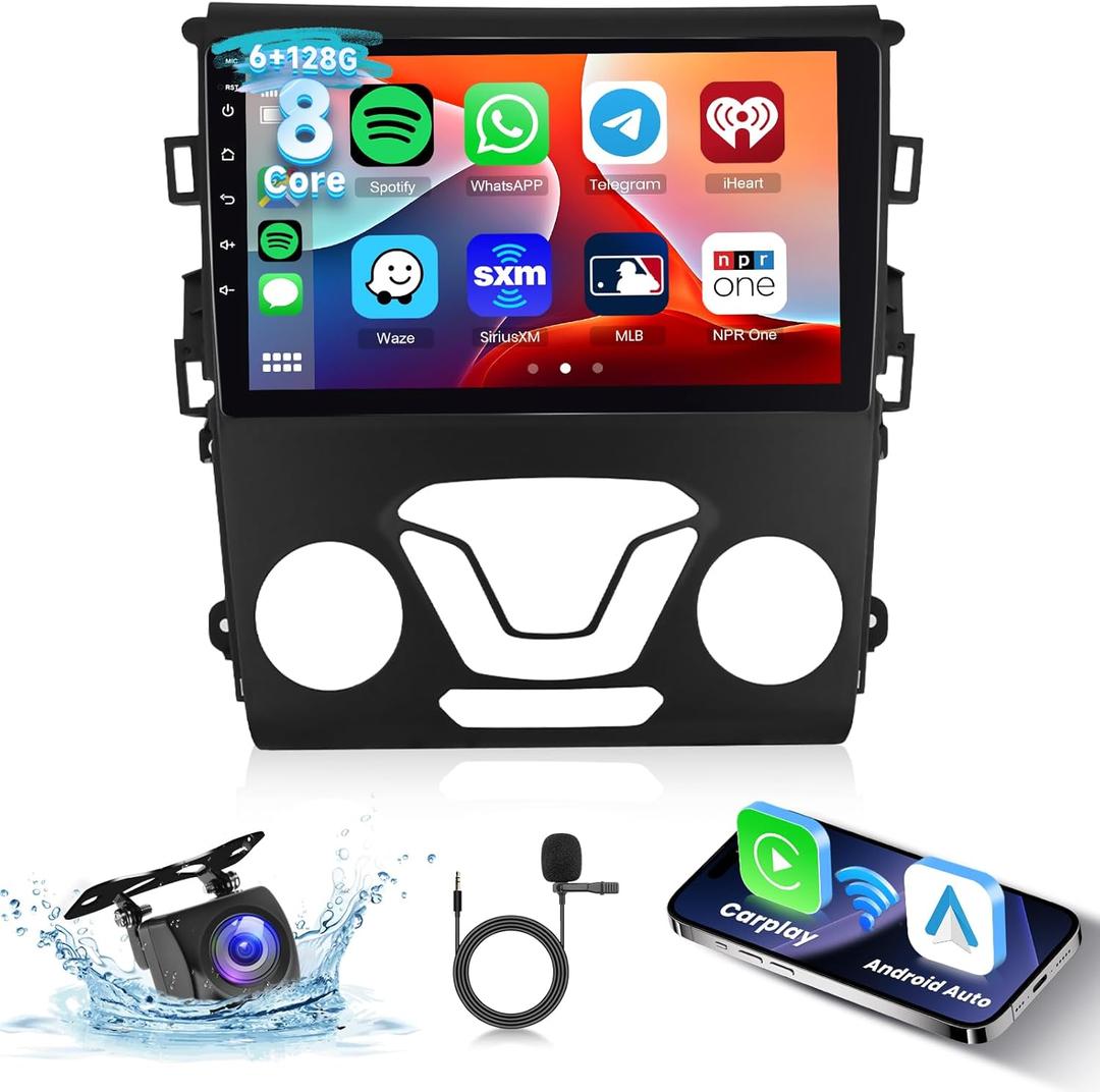 [6G+128G] 8-Core Car Stereo for Ford Fusion Mondeo 2013-2019 Android Car Stereo with Bluetooth GPS,Hodozzy 9 Inch Touch Screen with Wireless Carplay Android Auto,WiFi USB,DSP,FM RDS Radio,Camera