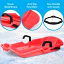 Slippery Racer Downhill Thunder Flexible Plastic Toboggan Snow Sled with Built in Brake System, Pull Rope, and Handle Grips, Red