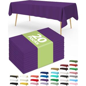 Pureegg Plastic Table Cloth Disposable 20 Pack, 54 x 108 Inch Table Cloths, Graduation Decorations Class of 2025, Graduation Party Tablecloths, Rectangle, Plastic Cover, Leakproof & Sturdy, Purple